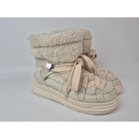 Moncler Women's Cream Off White Insolux Suede Trimmed Snow Boots Size 36 - Picture 1 of 8